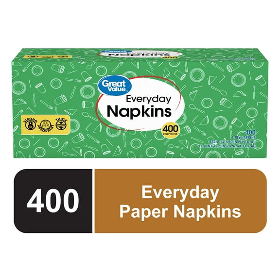 Great Value Everyday Paper Napkins, White, 400 Count, 1-Ply Disposable Napkins