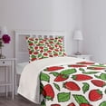 thumbnail image 3 of Ambesonne Fruit Quilted Bedspread Set 2 Pcs, Juicy Strawberries Leaves, Twin Size, Fern Green and Red, 3 of 5
