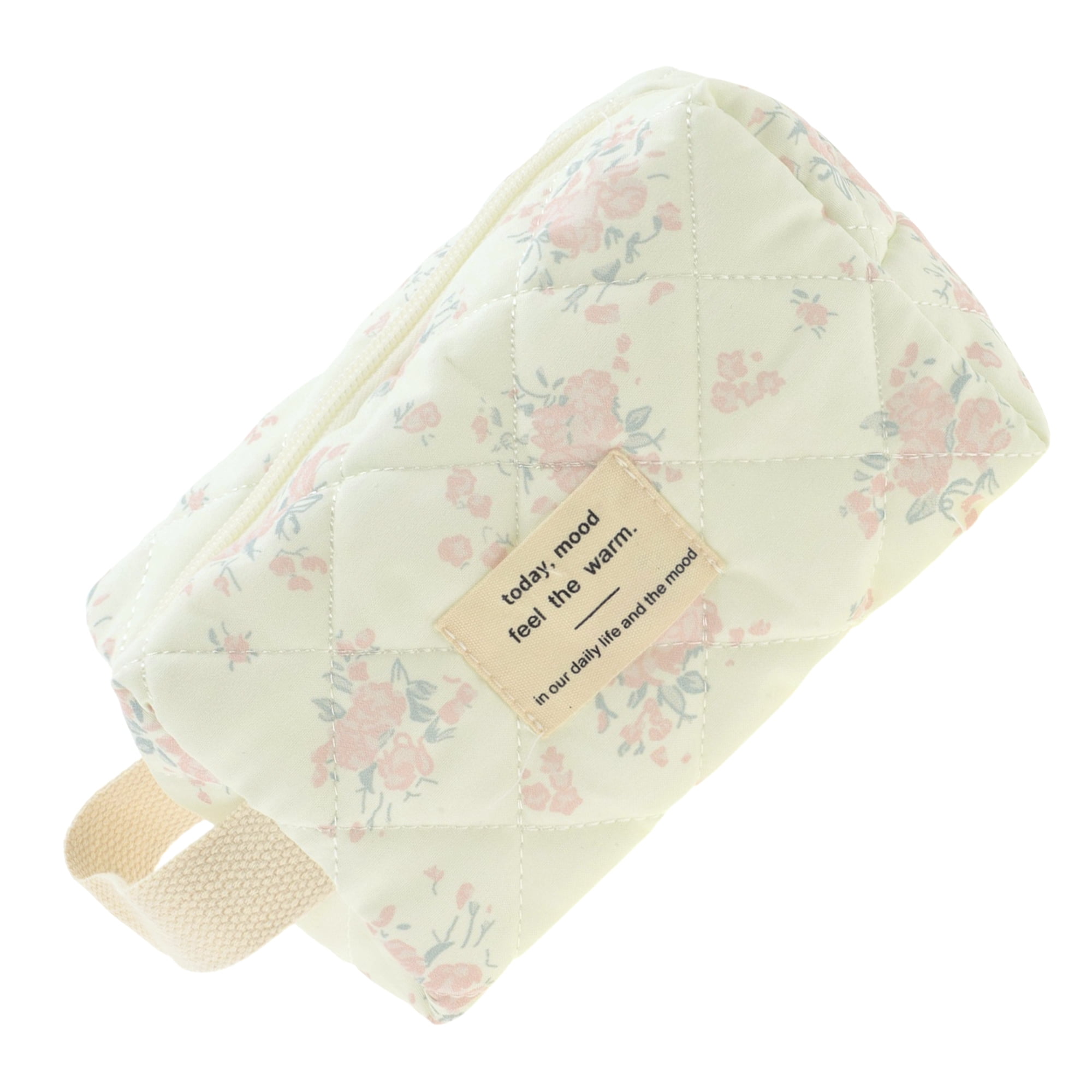 Unique Bargains 1Pc Durable Rose Floral Print Storage Makeup Bag for Vacation Pink
