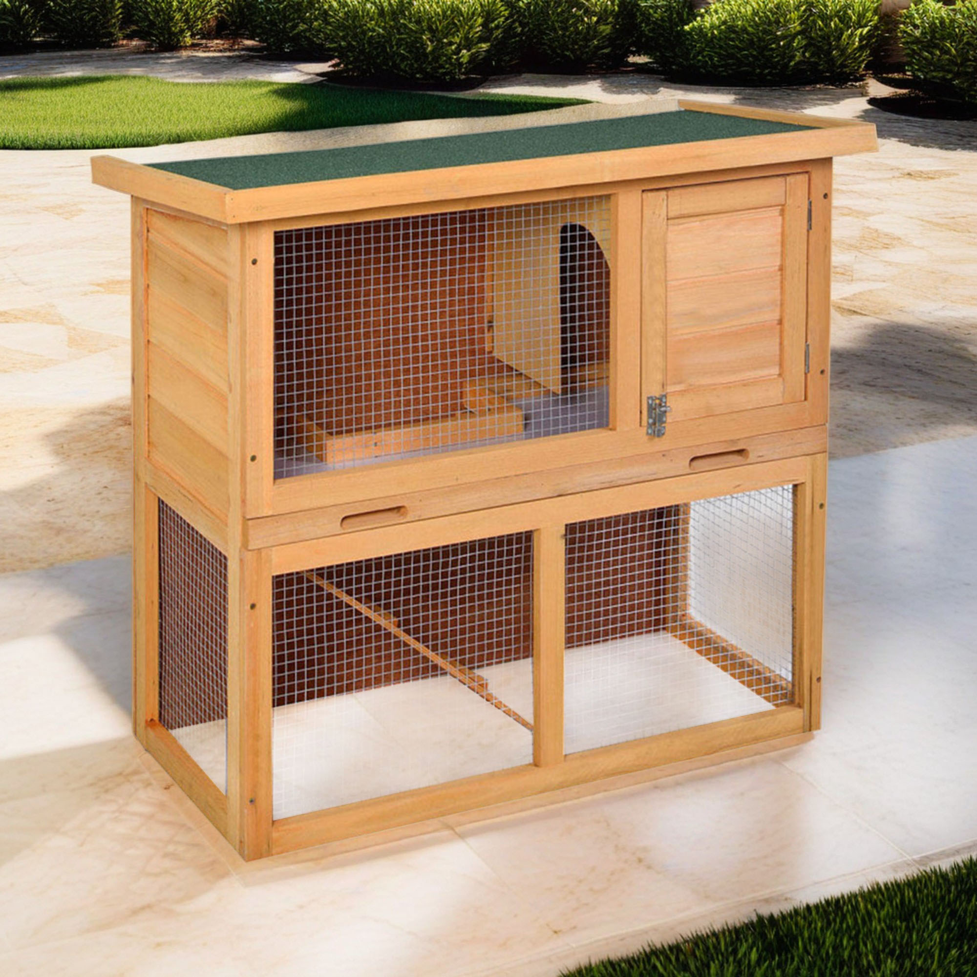 Pefilos 35" Outdoor Rabbit Hutch with Run, 1 Door Bunny House Wood Small Animal House Pet Cage, Orange