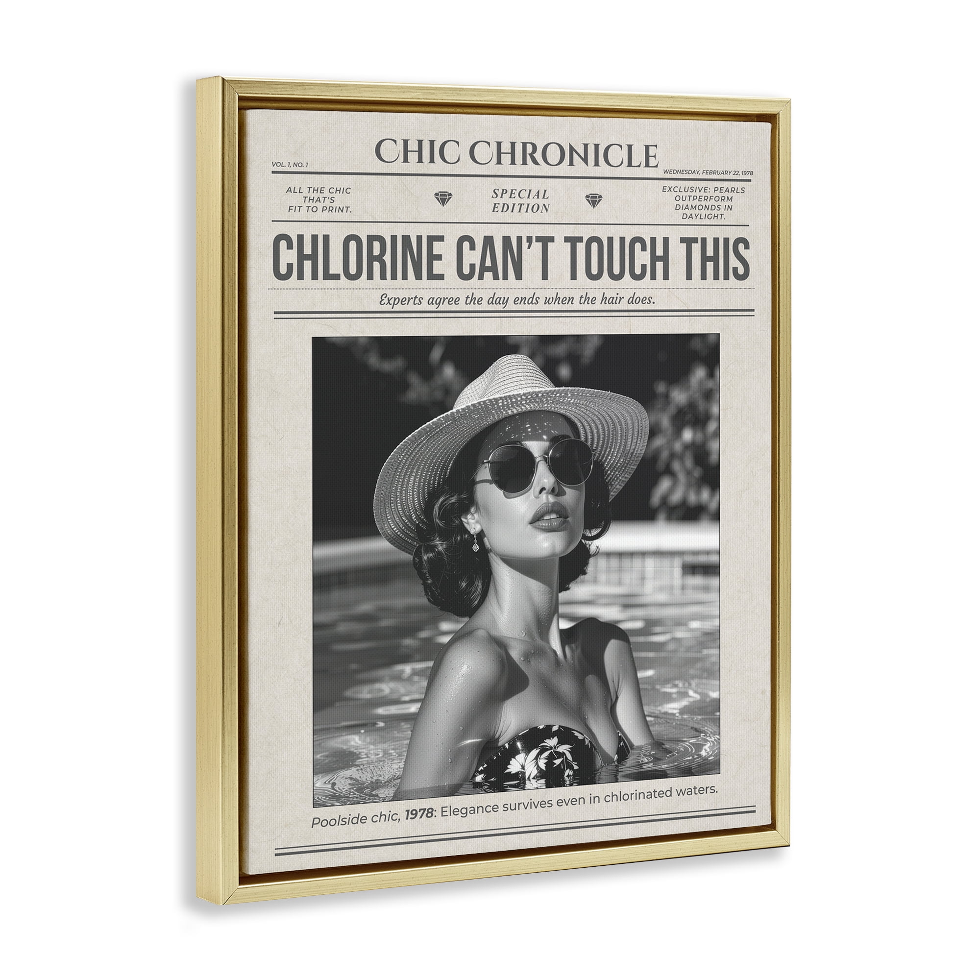 Chic Chronical Vintage Magazine Gold Framed Floater Canvas Wall Art, design by A Barefoot Stylist