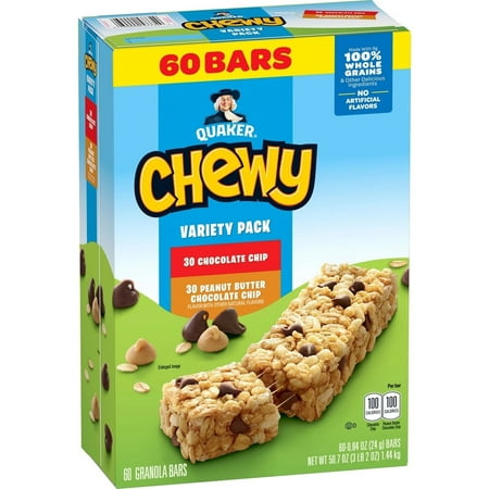 Quaker Chewy Variety Pack  Chocolate Chip & Peanut Butter Chocolate Chip (60 Ct)