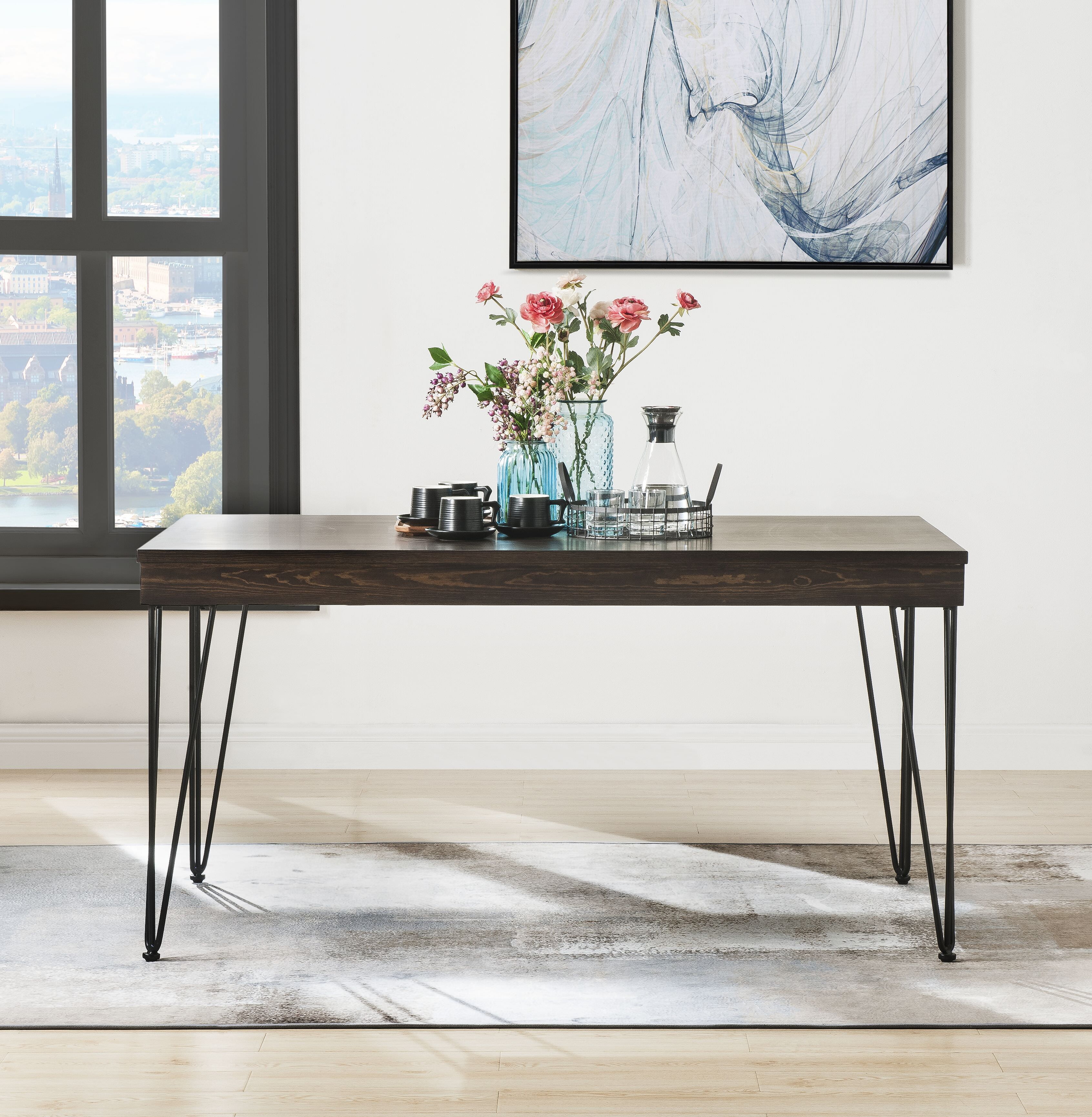 Acme Garron Metal Frame Dining Table In Walnut And Black Walmart Com