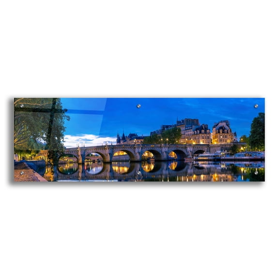 Epic Art 'Paris - Point Neuf Bridge Panorama' by Epic Portfolio Acrylic Glass Wall Art, 36" x 12"