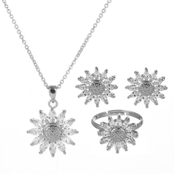 Bestselling Daisy Jewelry Set - Micro-Pave Zircon Sunflower Earrings, Ring, and Necklace