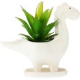 thumbnail image 1 of Lishi White Ceramic Dinosaur Planter Pot with Drainage Hole and Tray, 1 of 4