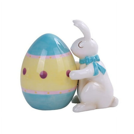 Tabletop Hugging Easter Bunny & Egg S/2 Salt Pepper Shaker Magnetic 13169