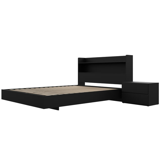Nexera Harper 3-Piece Floating Platform Bedroom Set, Black, Queen