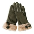 thumbnail image 4 of Dyfzdhu Women Fashion Warm Gloves Outdoor Riding Driving Cute Bow Plus Fleece Touched Screen NonSlip Gloves Army Green, 4 of 4