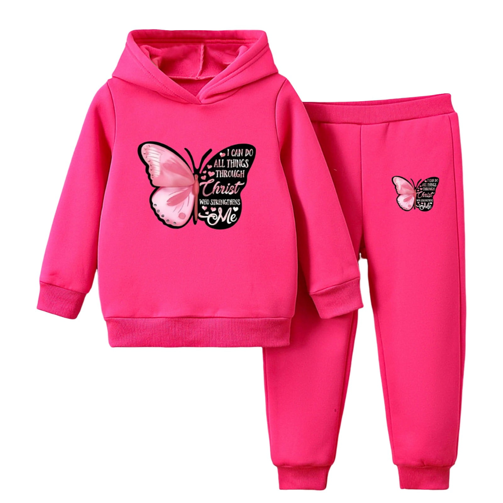 Zshosam Kids 2 Piece Outfits Toddler Girls Clothes Butterfly Print Tops Hoodies Long Sleeve Fashion Sweatshirt and Sweatpants Joggers Set(Red 120)