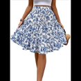 thumbnail image 1 of Falda de Mujer con Estampado Floral, Dobladillo con Volantes, Cintura Alta Elástica y Lazo Frontal. Azul Pavo Real S, 1 of 10