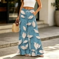 thumbnail image 2 of Sewkxo Womens Palazzo Pants Summer Casual Wide Leg High Waist Drawstring Floral Print Bohemian Trousers,Blue L, 2 of 6