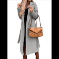 thumbnail image 2 of Abrigo Informal de Mezcla de Lana con Solapa con Muescas, Mangas Largas, Ajustado, Medio, para Mujer, Otoño-Invierno, con Cinturón. Gris XXL, 2 of 8