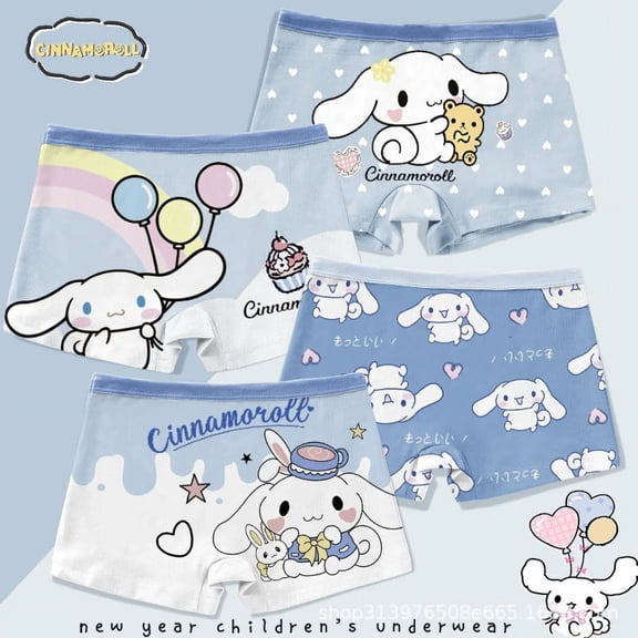 KRM Cinnamoroll Girls' Boxer Briefs 100% Full Cotton Boxers Shorts No Clamp Cotton Breathable Kid's Panties  Size for H90cm-165cm