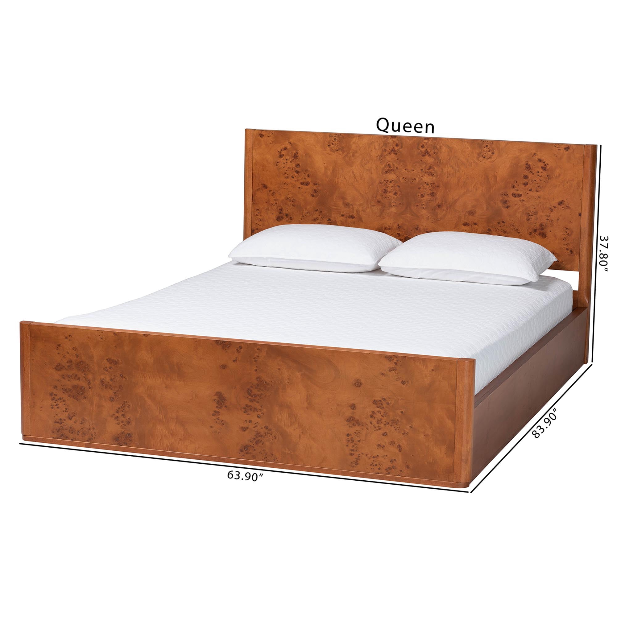 bali & pari Fuentes Modern Platform Bed, Queen, Light Cherry Mappa Burl