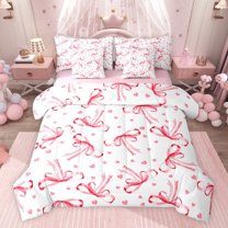 jejeloiu Red Ribbon Bowtie 7-Piece Twin Bedding Sets,Kawaii Bowknot Bow Bedding Comforter Set For Girls Teens Reversible