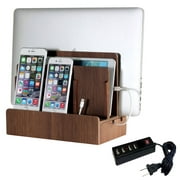 Walnut Multi-Device Charging Station and Dock with 4-Port USB Power Strip