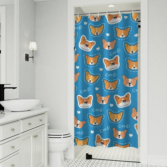 Cartoon Corgi Shower Curtain 36"x72" ,Bathroom Decorative Shower Curtains Set with 12 Hooks,Modern Waterproof Washable Shower Curtain