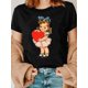 thumbnail image 1 of Women'S Valentine'S Day T-Shirt, Cartoon Girl with Red Heart Print, Casual Crew Neck, Short Sleeve, Knit with Slight Stretch, Regular Fit Top for All Seasons, 1 of 1
