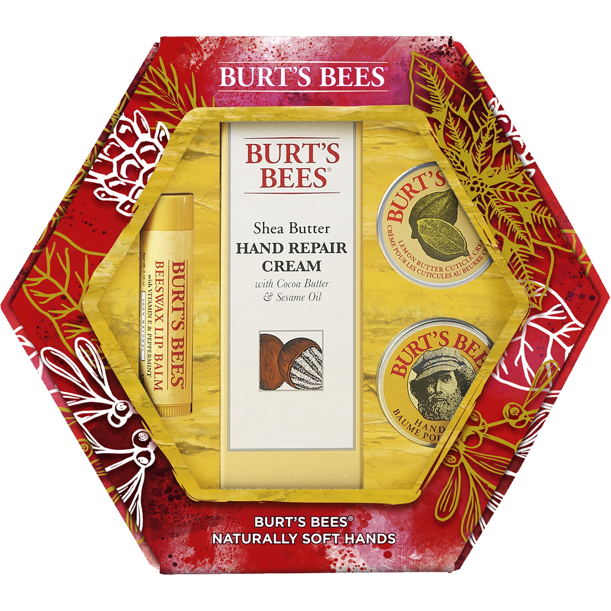 Burt's Bees Naturally Soft Hands Holiday Gift Set, 4 Lip & Hand