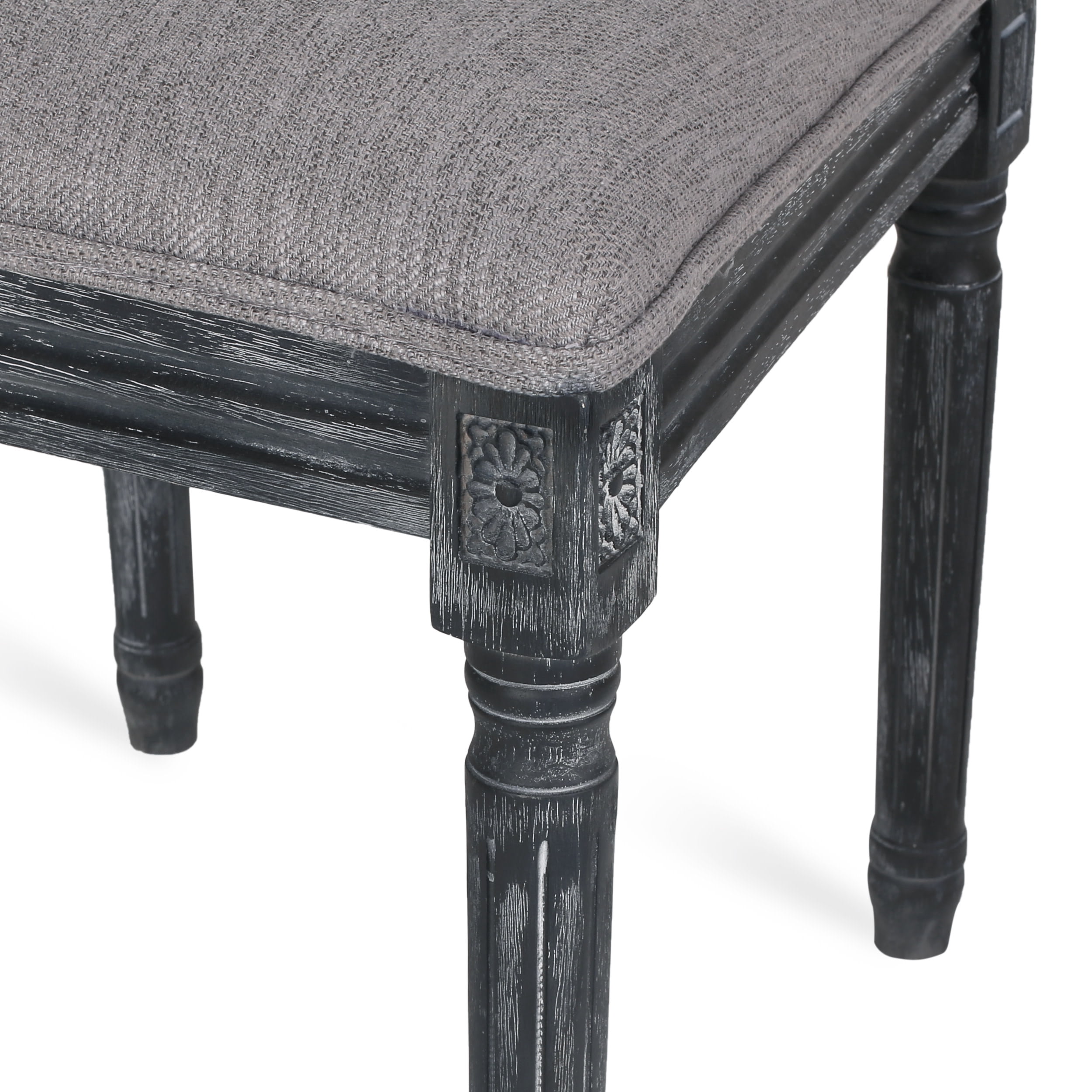 Noble House Fescue Fabric Upholstered Wood and Cane Expandable 7 Piece Dining Set, Gray