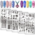 thumbnail image 1 of 5 plantillas para decoración de uñas con 99 diseños: flamencos, peces, flores y hojas. Placas de acero inoxidable con imágenes para uñas., 1 of 9