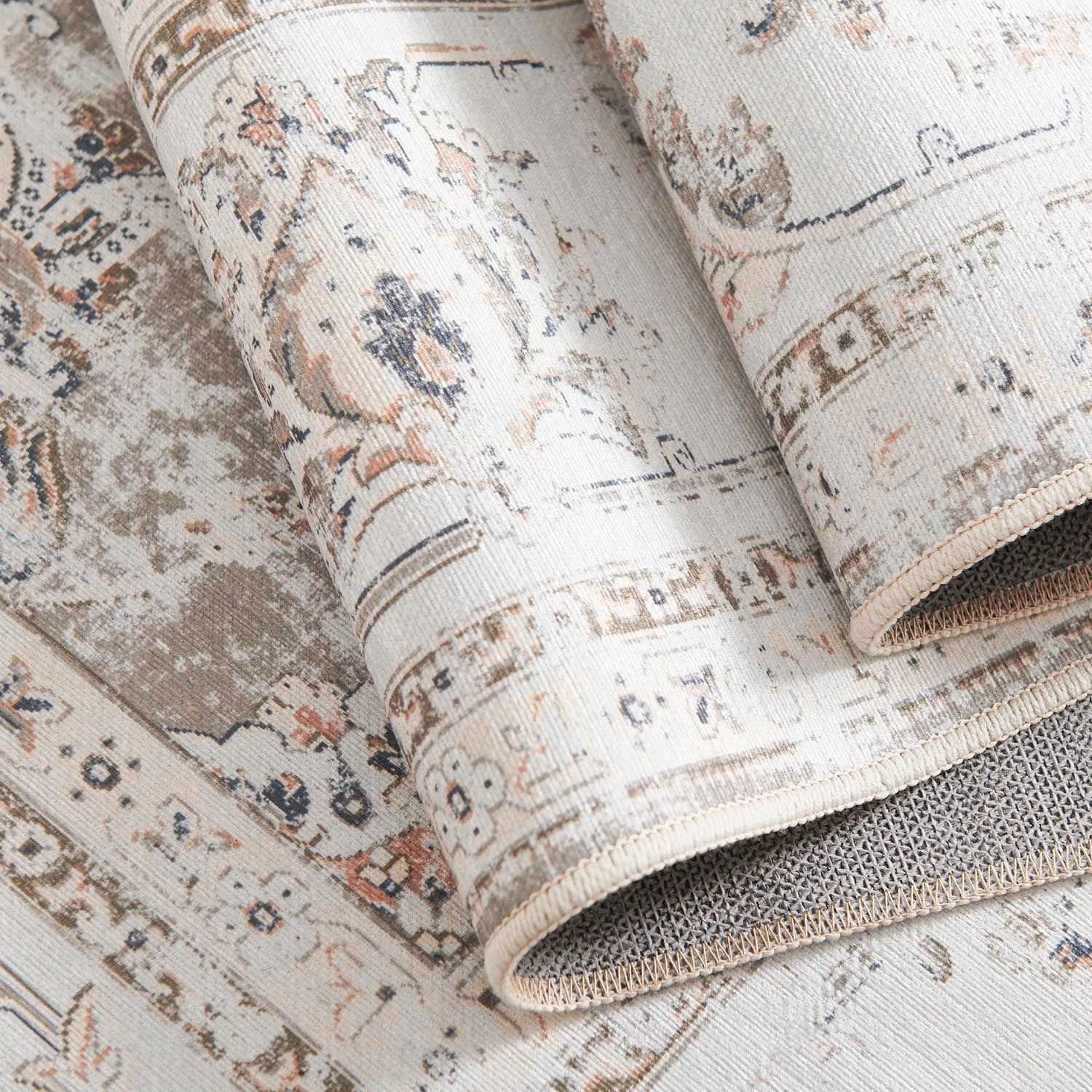 RUGKING Runner Rug 2x10 Vintage Taupe Area Rug Non-Slip Floral Print Indoor Thin Carpet Retro Accent Rug for Kitchen Bathroom Bedroom Entryway Hallway
