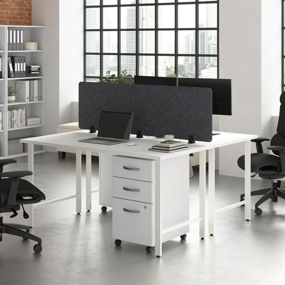 Hustle 2 Person Computer Desk with Drawers in White - Engineered Wood