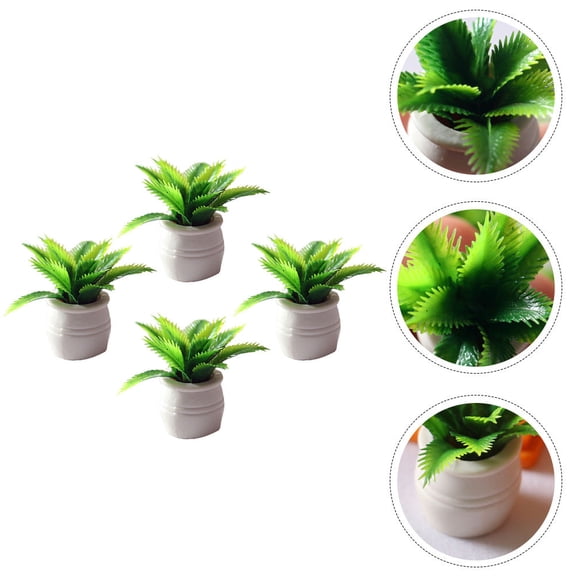 DRAFIDEEP 4-Pack Miniature Faux Bonsai Plants Plastic Garden Ornaments for Home and Office Decoration Green