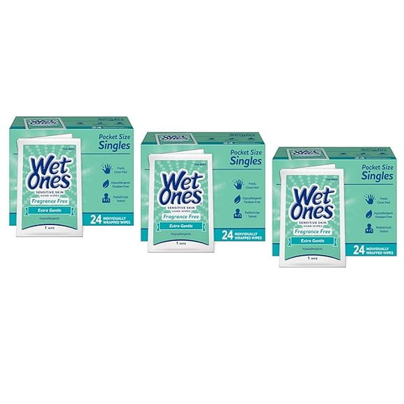 Wet Ones Singles Sensitive Skin Individually Wrapped Hand Moist Wipes -24ct (pack of 3)