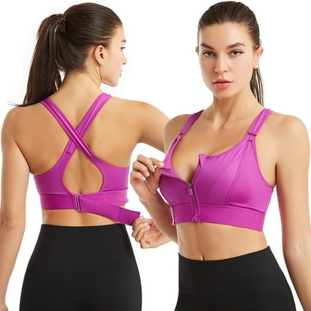 

Elbourn 2Pack Women s Sports Bra Zipper in Front Sports Bra with Max Support Moisture-Wicking Athletic High Impact Strappy Back Support Workout Top(Purple-2XL)