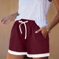 thumbnail image 5 of Only Moment Women's Drawstring Sweat Shorts Amboo Hemp with Pockets High Waisted Stretch Knee Length Shorts for Women Summer Walking Tummy Control Shorts Red,L, 5 of 8