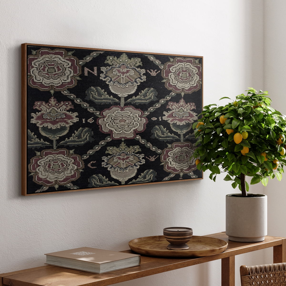 Vintage Abstract Print-XXXI Framed in Walnut Wood Gallery Wrapped Canvas 27 in. x 41 in.