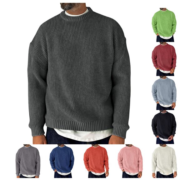 Men Oversized Chunky Knit Sweater Crew Neck Drop Shoulder Long Sleeve Loose Fit Solid Pullover Jumper for Fall Winter