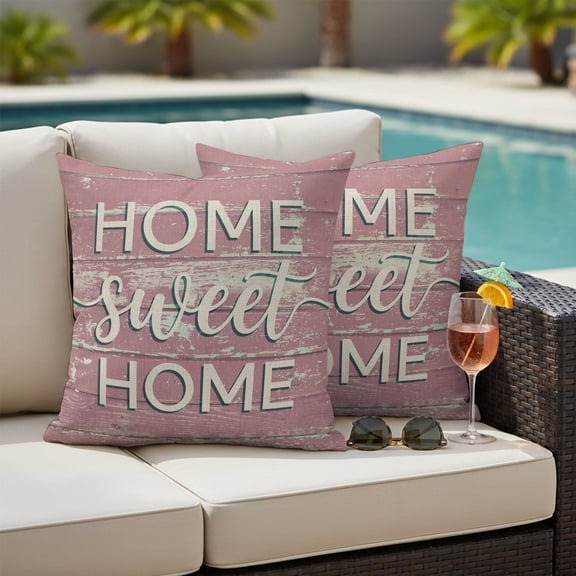 Home Sweet Home Outdoor Pillow Covers 16x16 Inch Throw Pillow Covers Set of 2 Waterproof Decorative Pillow Cases Pink Nautical Vintage Wood Grain Cushion Covers for Patio Furniture Garden Couch Sofa