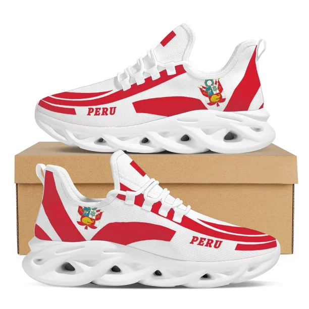 Zapatillas deportivas con estampado de bandera de Perú para hombre, informales, a la moda, blancas y rojas.