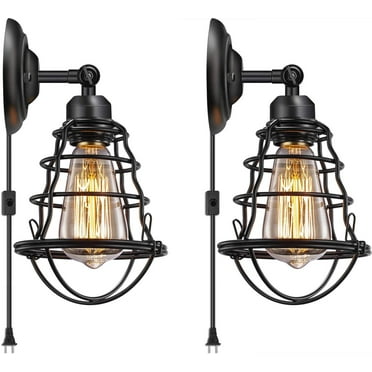 Licperron Set of 2 Plug in Wall Light with 5.9ft Plug in Cord Wire Wall Sconces Lamp  Cage Vintage Lighting Rustic Wall Light Fixture for Bedroom Bathroom