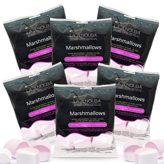 La Nouba Sugar Free Marshmallows, Keto Friendly Vanilla Marshmallows, Zero Sugar, Low Carb, Gluten Free, Fat Free, 2.7 oz, 6 Packs for S''mores, Hot Chocolate & Baking