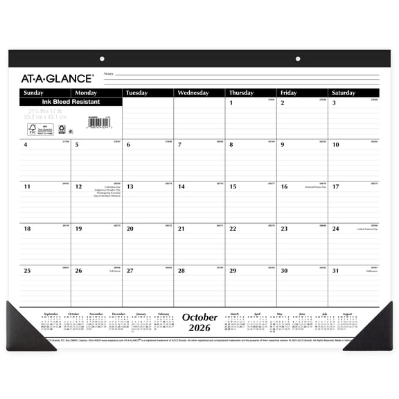 AT-A-GLANCE 2027 Monthly Desk Pad Calendar, Standard, 21.75" x 17"
