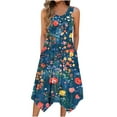 thumbnail image 3 of Xdegoge Mid Length Dress for Women Fashion Print Loose Flowy Summer Dress Crewneck Sundress Cruise Dress with Pockets Casual Vacation Hawaiian Beach Dress Blue XL Vestidos Para Mujer, 3 of 3