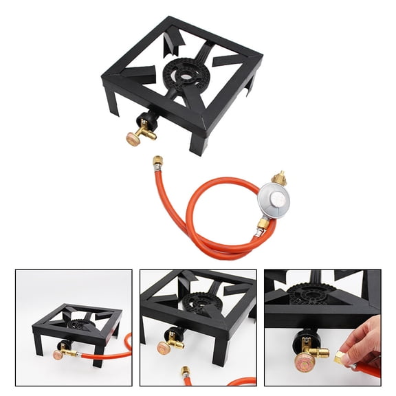 FUTUREORYY 1Set Portable Cast Iron Propane Burner with Hose Regulator for Outdoor Camping Cooking Stove