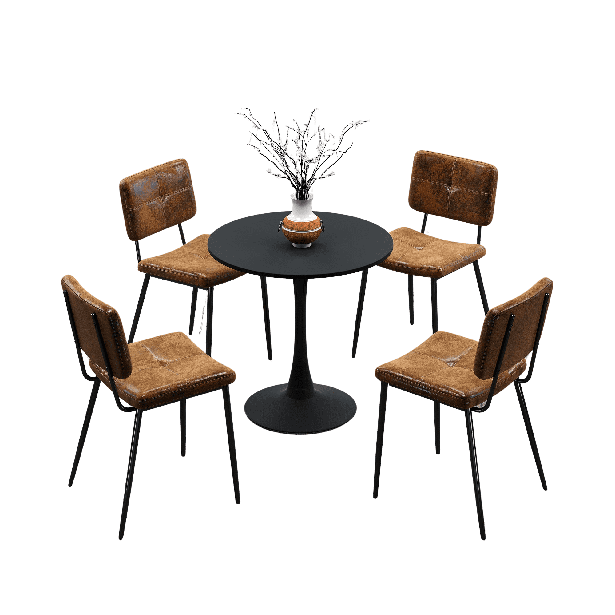 Ensemble de salle à manger compact Homy Casa avec chaises rembourrées en suédine et table ronde noire, 5 pièces pour petits espaces
