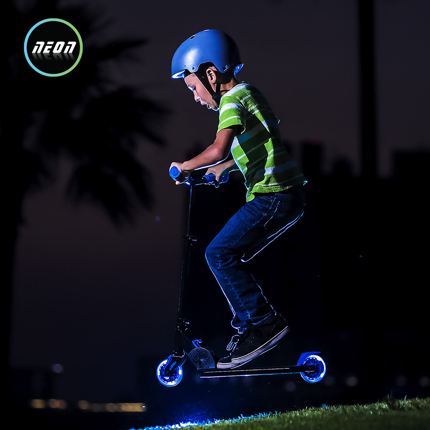 Neon Vector Folding Kid Scooter with Light up Wheels Blue from 5 years - image 4 of 6