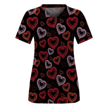 

XHJUN Scrub Tops 7x Women s Love Heart Printed Scrub Tops Plus Size V-Neck T Shirts Black XXXL