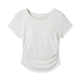 thumbnail image 2 of Timegard Crop Tops for Women Round Neck Side Ruched Slim Solid Color T Shirts Summer Casual Tops Trendy, 2 of 5