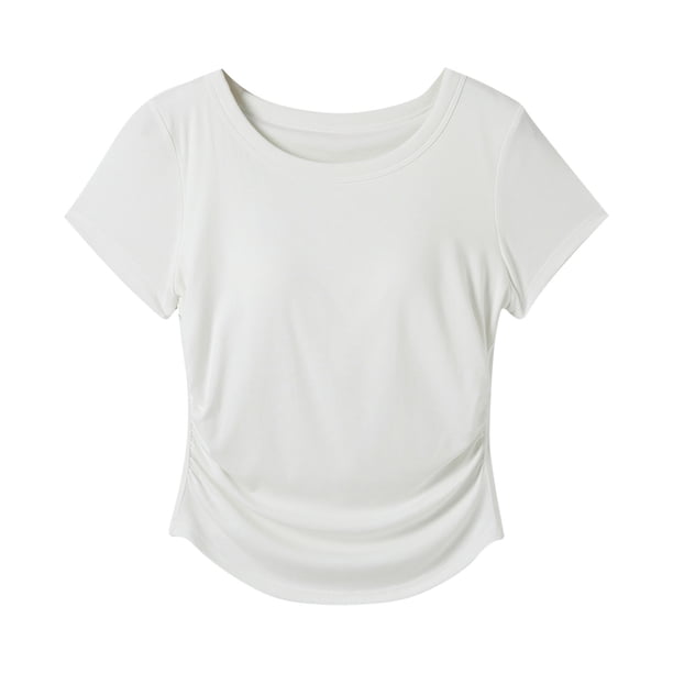 Tops de Manga Corta de las Mujeres Casual, Moda de Color Sólido, con la Almohadilla de Pecho Top de Pijama para las Mujeres