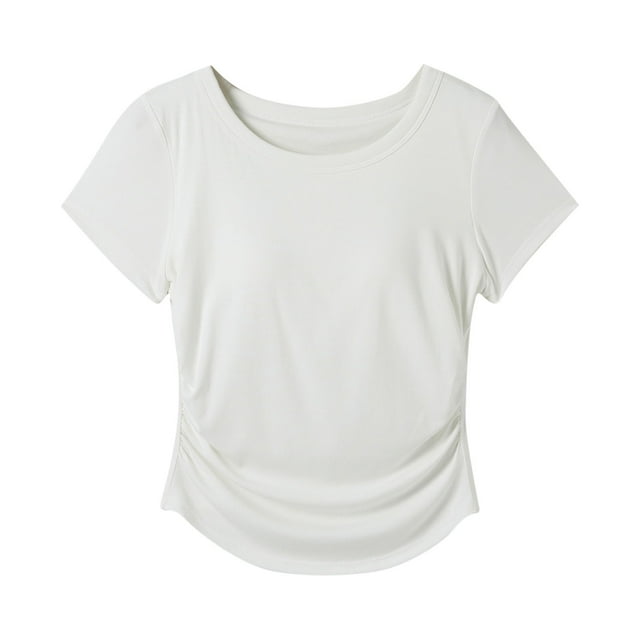 Tops de Manga Corta de las Mujeres Casual, Moda de Color Sólido, con la Almohadilla de Pecho Top de Pijama para las Mujeres