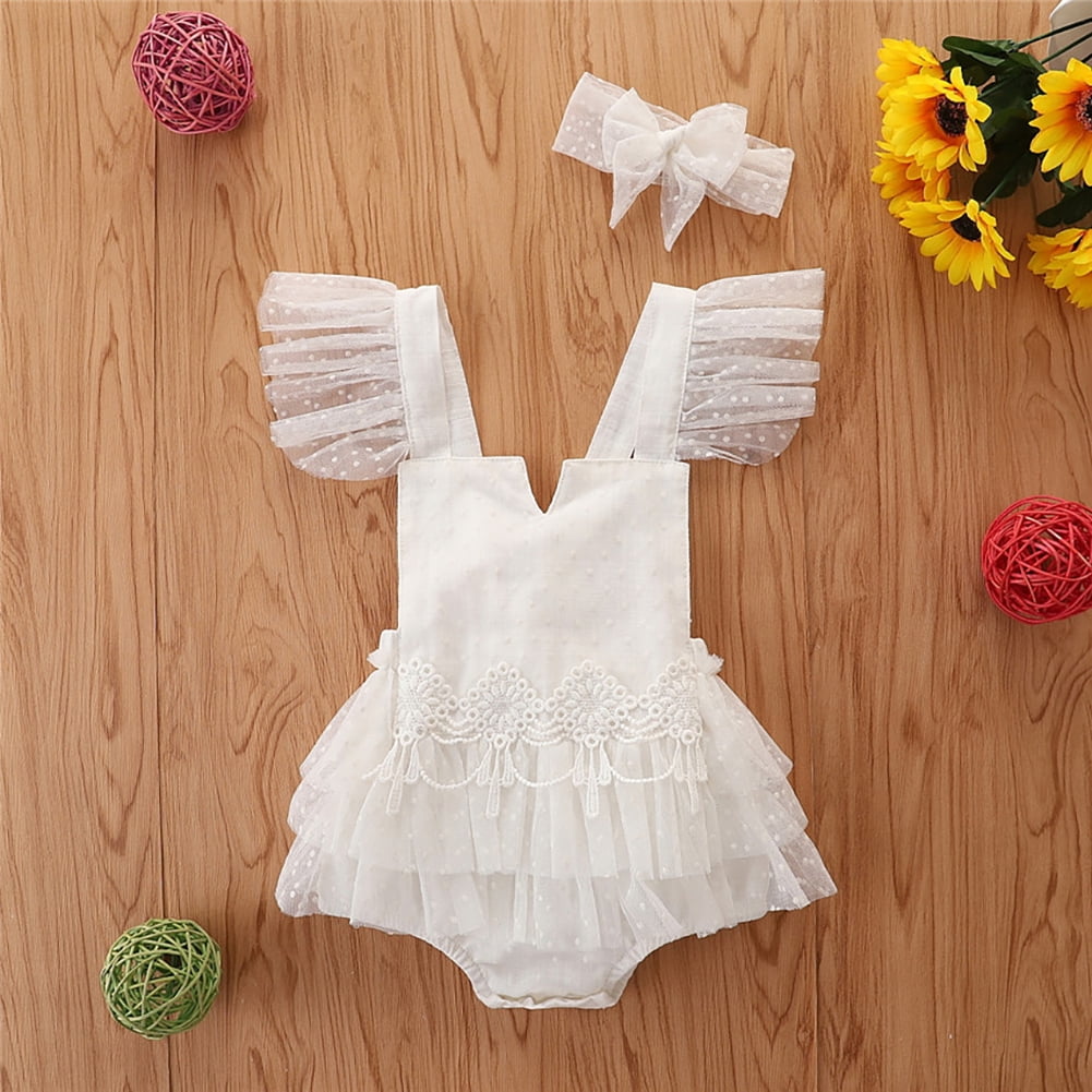 IBTOM CASTLE Baby Girls Lace Bodysuit Boho Clothes 1st Birthday Cake Smash Outfit Newborn Photography Outfits Summer Sunsuit 12-24 Months Beige White