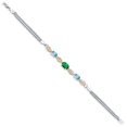 thumbnail image 3 of Gem Stone King 925 Silver and 10K Yellow Gold Green Nano Emerald and Blue Zircon and White Lab Grown Diamond Bracelet for Women (1.96 Cttw, Gemstone May Birthstone, Oval, Wheat Chain, 7 inches), 3 of 5