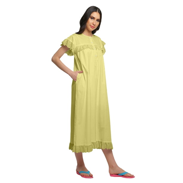 Moomaya Women s Short Sleeve Nightdress For Ladies Solid Cotton Nightwear Other